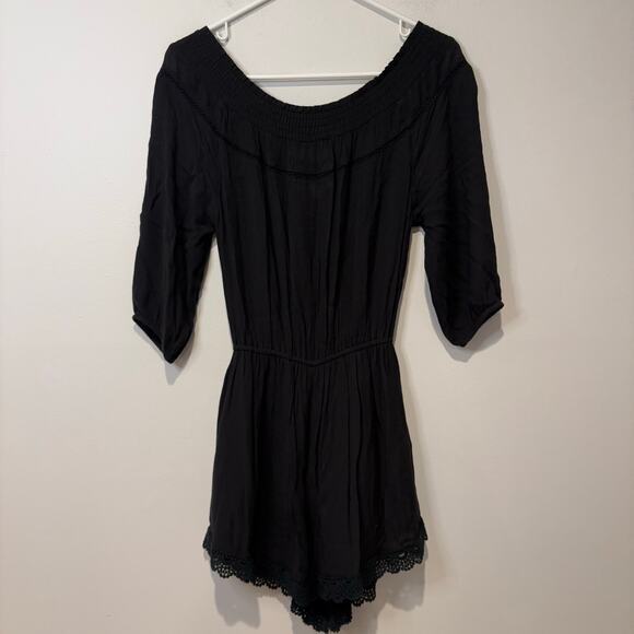 Abercrombie & Fitch Women's Medium Romper Black Smocked Neckline Lace Y2K Swim - Picture 7 of 8